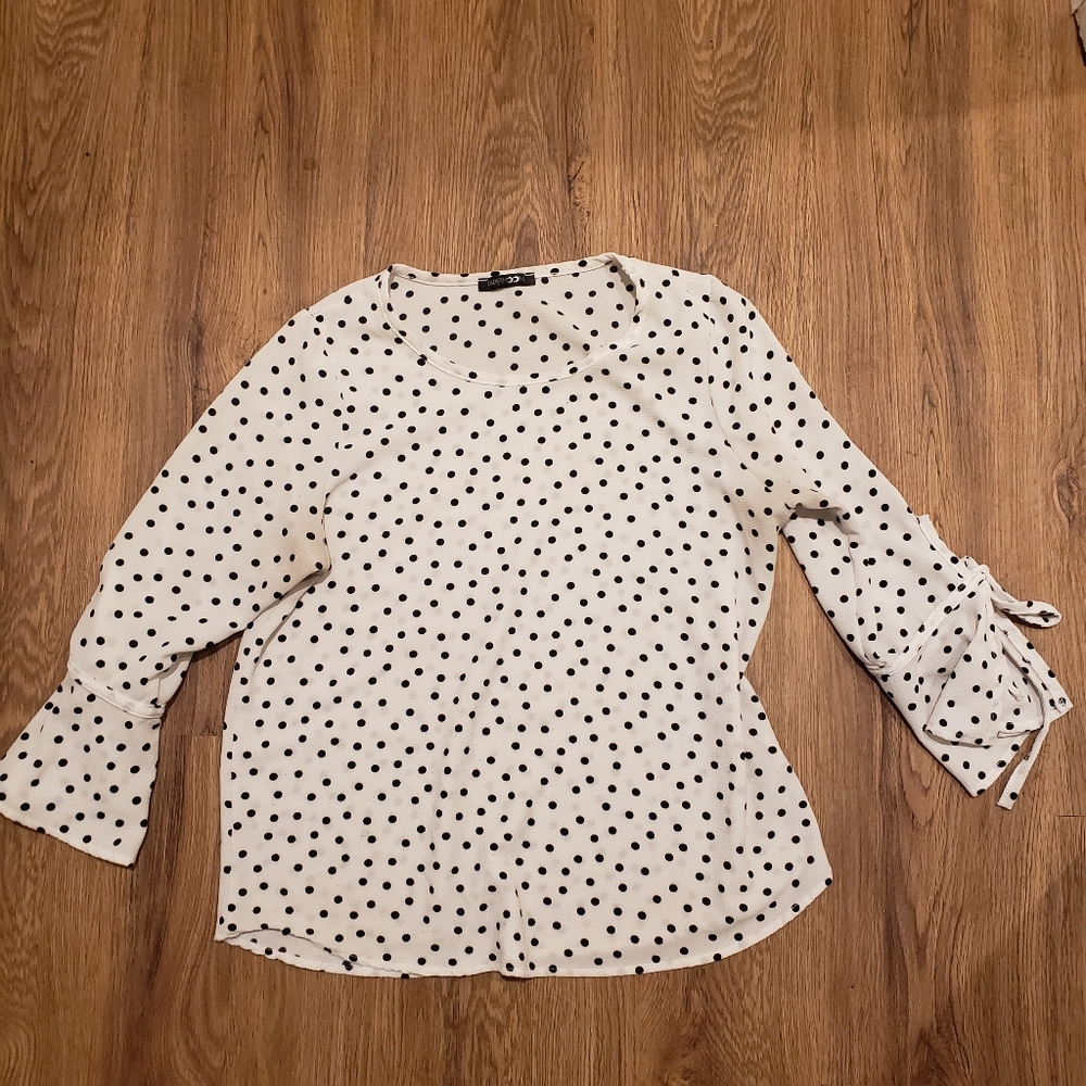 PaperMoon White Polka Dot Long Sleeve Blouse